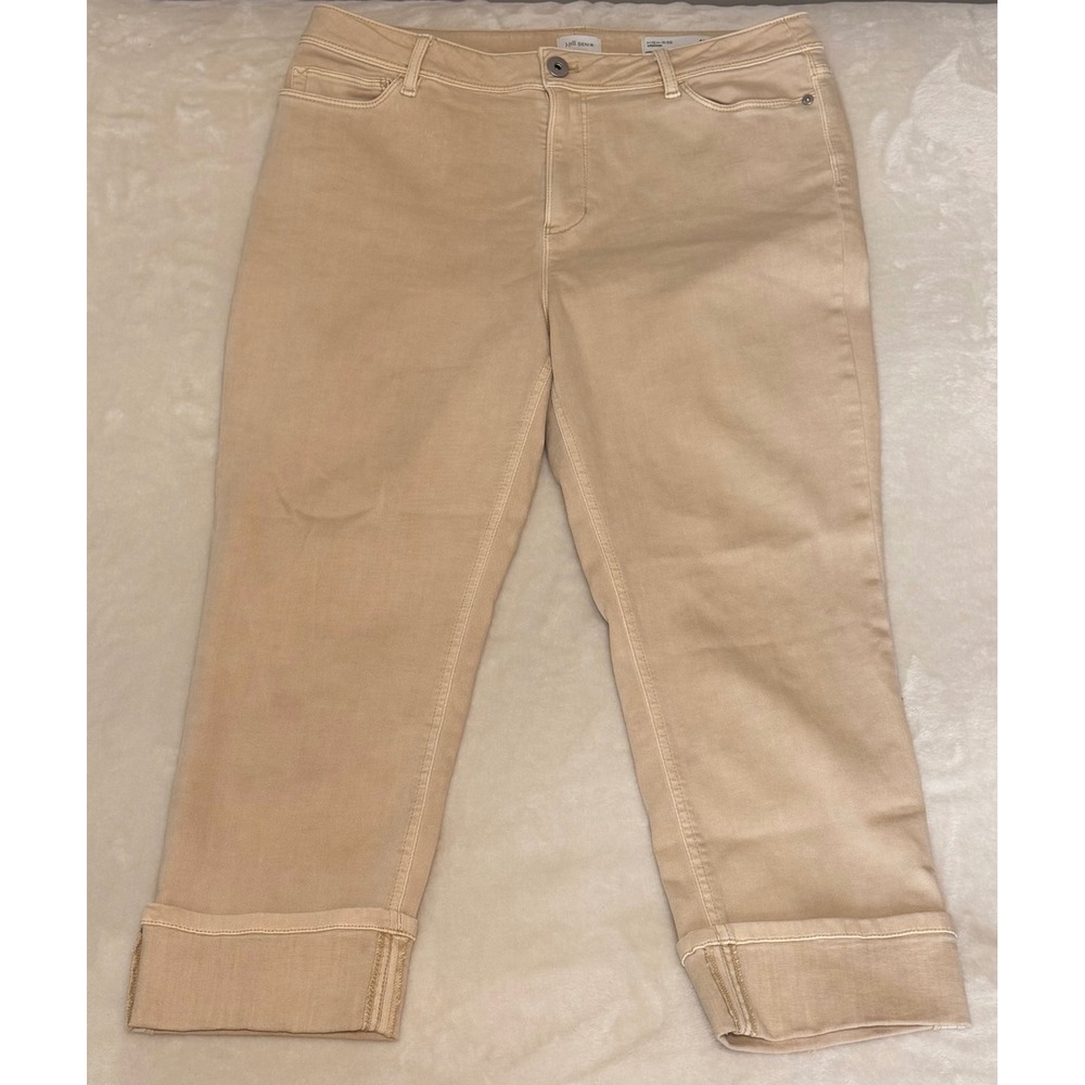J‎ Jill High Rise Full Leg Crop Jeans Sz 12P Almond Wide Leg Denim Ivory